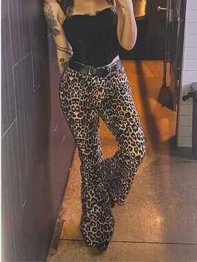 Leopard Print Bell Bottom Jeans Plus Size 14